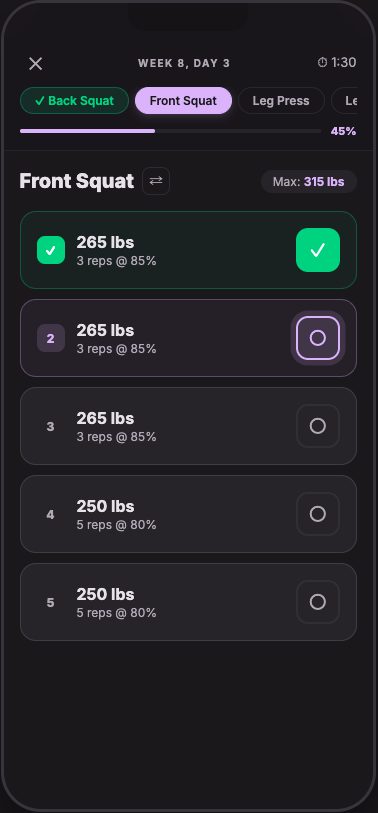 Active workout tracking