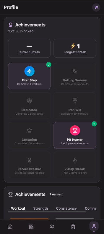 Achievements and progress tracking